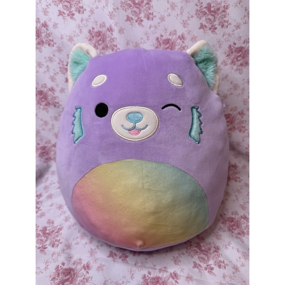 Squishmallows Lexis Red Panda Plush 13" Purple Rainbow Belly Kellytoy